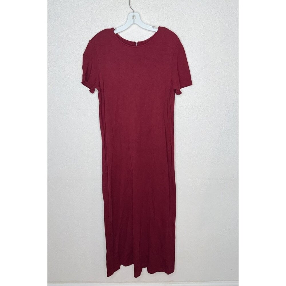 Vintage Talbots Maxi Dress Medium Modest Red Short Sleeve 90s Shoulder Pads 2A